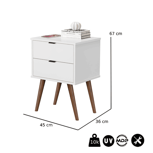 Velador Blanco Luxor 2 Cajones - 