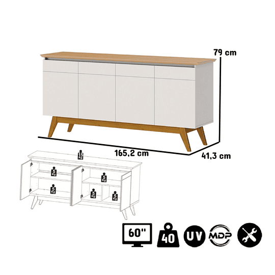 Buffet Classic 66433 1.6 Puertas Blanco/Caramelo - Producto con Detalle