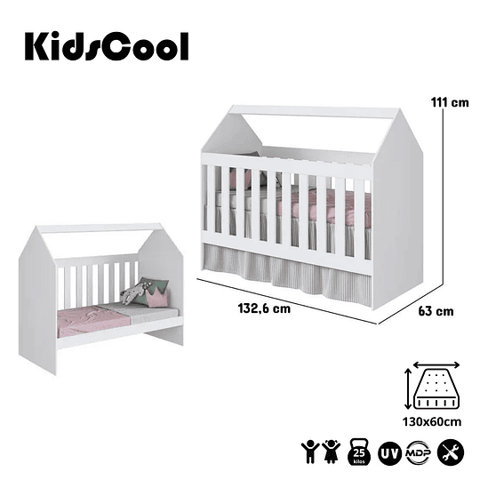 Cuna casita 60 Montessori blanca - Producto con Detalle