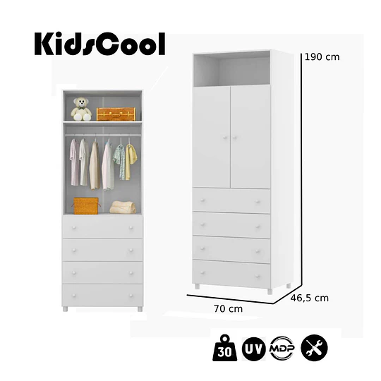 Ropero 2 Puertas y 4 Cajones Blanco