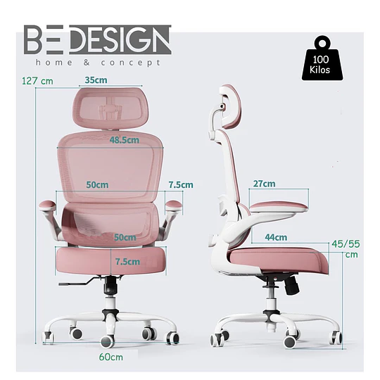 Silla De Escritorio Ergonómica Rosado Be Design - 