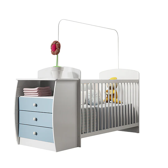 Cuna con Cómoda Mudador Bambini Celeste - 