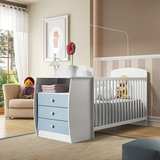 Cuna con Cómoda Mudador Bambini Celeste - 