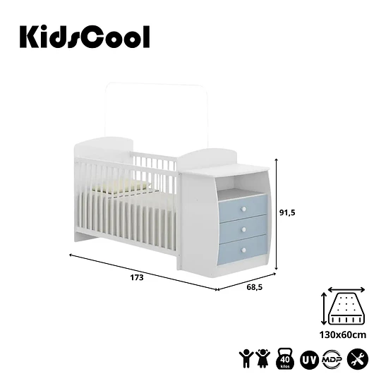 Cuna con Cómoda Mudador Bambini Celeste - 