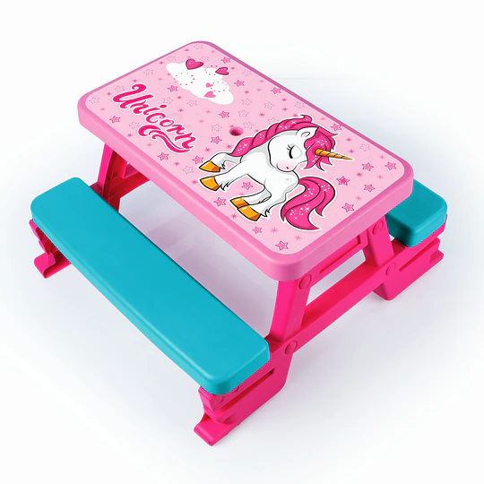 Mesa Infantil Picnic Unicornio 4 Niños - 