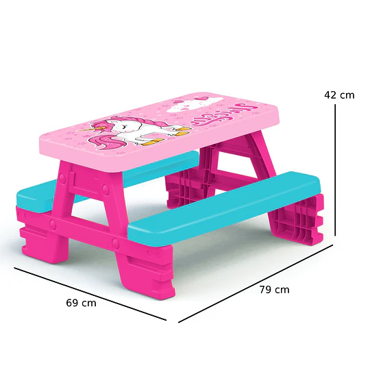 Mesa Infantil Picnic Unicornio 4 Niños - 