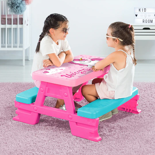 Mesa Infantil Picnic Unicornio 4 Niños - 
