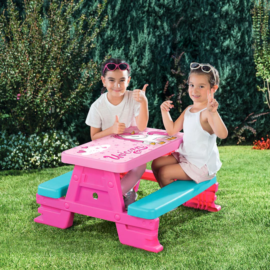 Mesa Infantil Picnic Unicornio 4 Niños - 