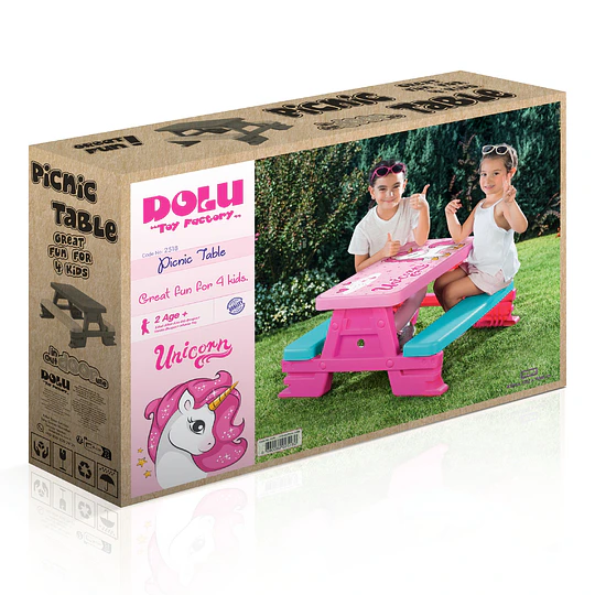 Mesa Infantil Picnic Unicornio 4 Niños - 