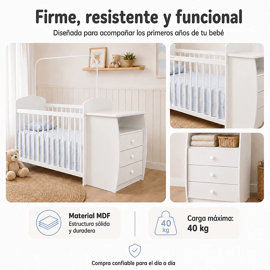 Cuna con Cómoda Mudador Bambini Blanco 