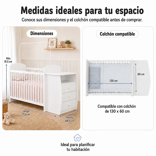 Cuna con Cómoda Mudador Bambini Blanco 
