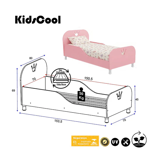 Mini Cama de Transición Infantil Princesa Kidscool MDF Rosada   - 