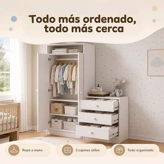 Closet Armario Infantil con Cómoda Kidscool Pimpolho Blanco - 