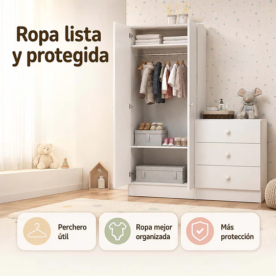 Closet Armario Infantil con Cómoda Kidscool Pimpolho Blanco - 