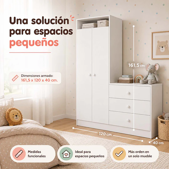 Closet Armario Infantil con Cómoda Kidscool Pimpolho Blanco - 