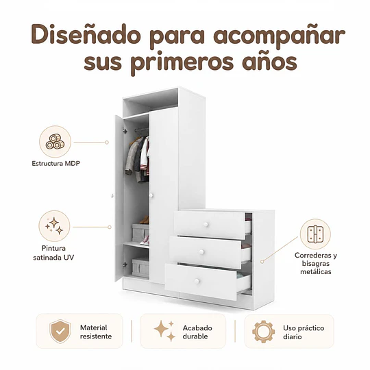 Closet Armario Infantil con Cómoda Kidscool Pimpolho Blanco - 