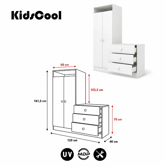 Closet Armario Infantil con Cómoda Kidscool Pimpolho Blanco - 