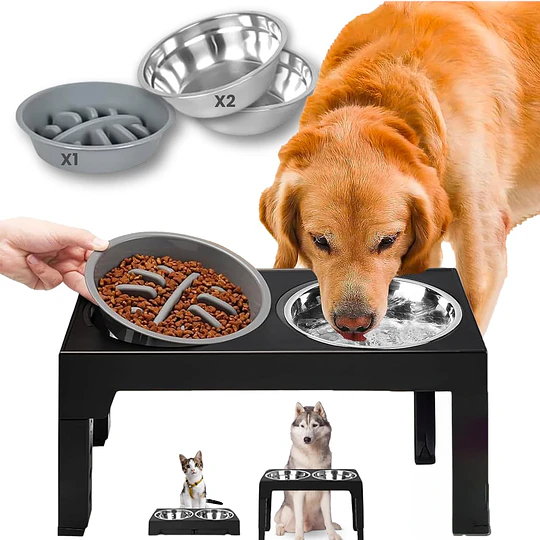 Comedero Elevado Ajustable PetsCool 5 Alturas Plato Anti-voracidad                                                