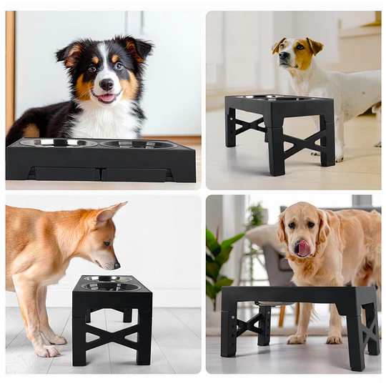 Comedero Elevado Ajustable PetsCool 5 Alturas Plato Anti-voracidad                                                