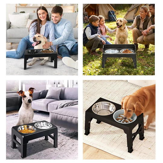 Comedero Elevado Ajustable PetsCool 5 Alturas Plato Anti-voracidad                                                