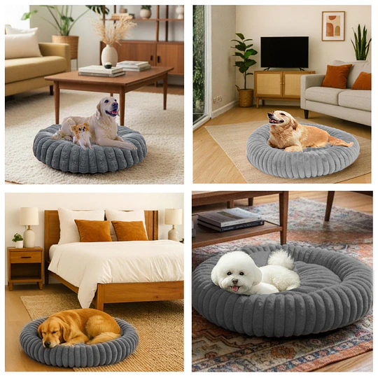 Cama Nido Donut Mascotas L PetsCool Gris 70 cm Antiansiedad Multimascota