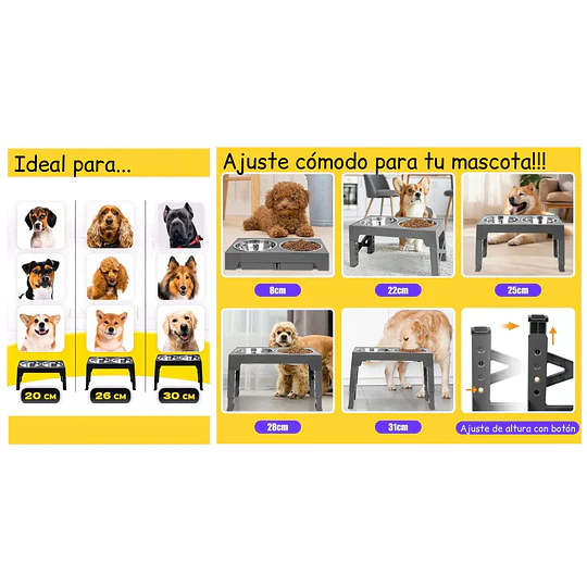 Comedero Elevado Ajustable PetsCool 5 Alturas Plato Anti-voracidad                                                