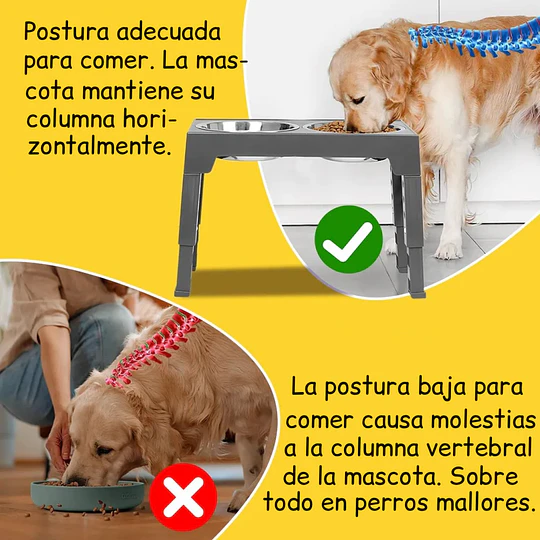 Comedero Elevado Ajustable PetsCool 5 Alturas Plato Anti-voracidad                                                