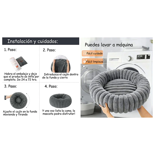 Cama Nido Donut Mascotas L PetsCool Gris 70 cm Antiansiedad Multimascota