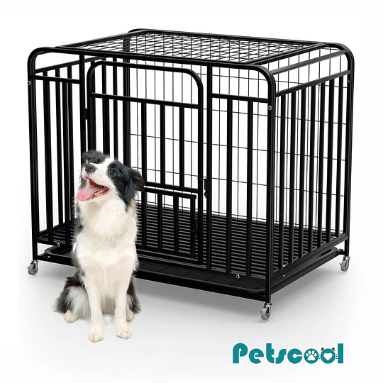 Jaula Corral para Perro y Gato Grande Petscool, Doble puerta, Bandeja y Ruedas