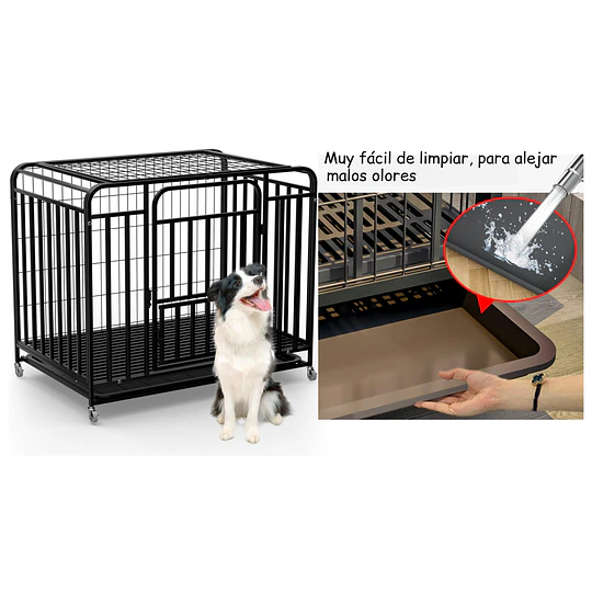 Jaula Corral para Perro y Gato Grande Petscool, Doble puerta, Bandeja y Ruedas