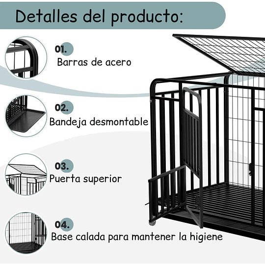 Jaula Corral para Perro y Gato Grande Petscool, Doble puerta, Bandeja y Ruedas