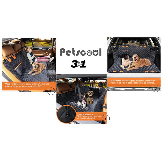 Funda Cubre Asiento Auto Perros Petscool Impermeable y Antideslizante Negra 