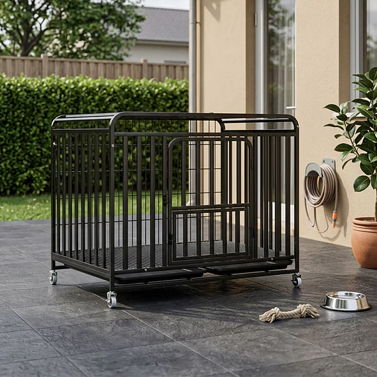 Jaula Corral para Perro y Gato XL Petscool, Doble puerta, Bandeja y Ruedas
