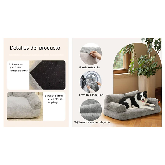 Cama Sofá Relajante Mascotas PetsCool L Gris Lavable y Ortopédica