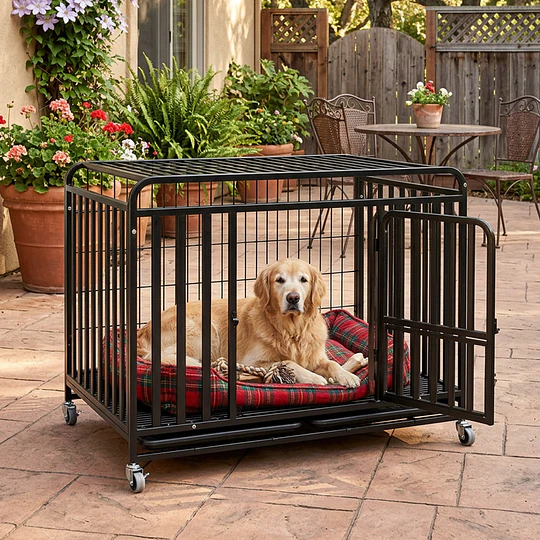 Jaula Corral para Perro y Gato XL Petscool, Doble puerta, Bandeja y Ruedas