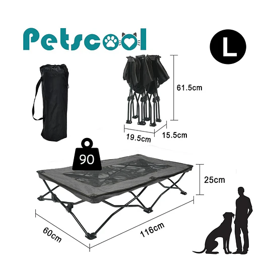 Cama Elevada Plegable para Perro Talla L PetsCool Soporta 90 KG 