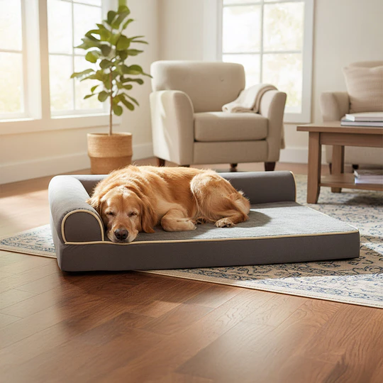 Cama Sofá Ortopédico PetsCool para Perros, viscoelástica, lavable, Gris Talla L 