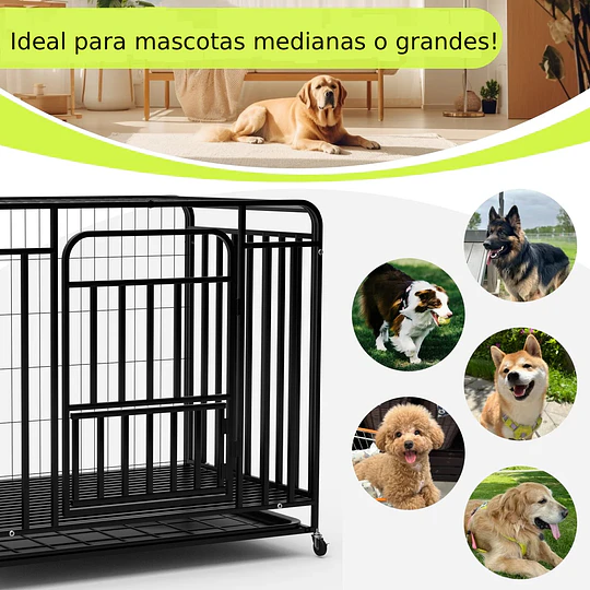 Jaula Corral para Perro y Gato Grande Petscool, Doble puerta, Bandeja y Ruedas