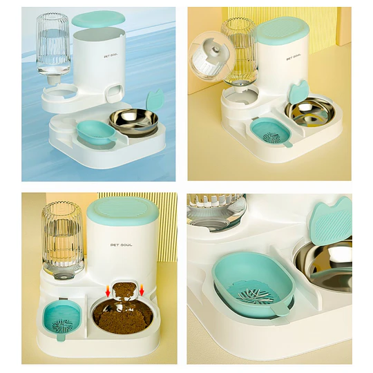 Alimentador Automático de Mascotas 2 en 1 Petscool, Dispensador de Agua Comida 