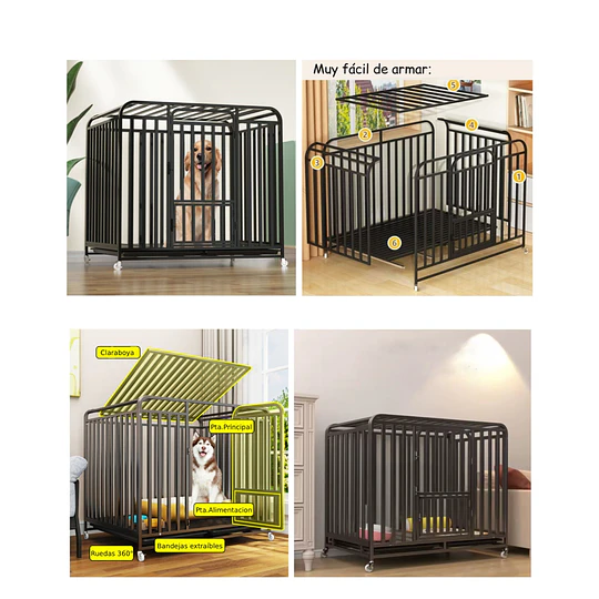 Jaula Corral para Perro y Gato Grande Petscool, Doble puerta, Bandeja y Ruedas