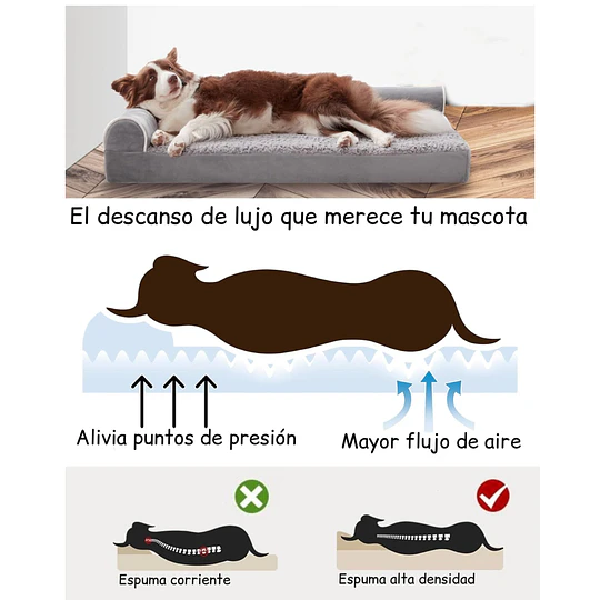 Cama Sofá Ortopédico PetsCool para Perros, viscoelástica, lavable, Gris Talla L 