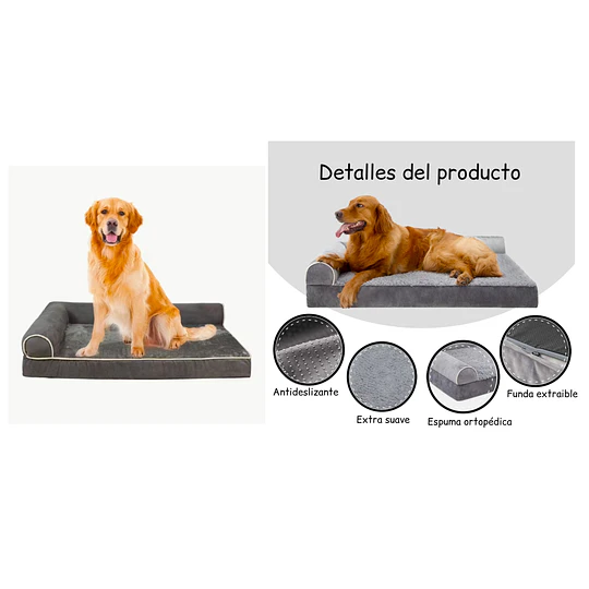 Cama Sofá Ortopédico PetsCool para Perros, viscoelástica, lavable, Gris Talla L 