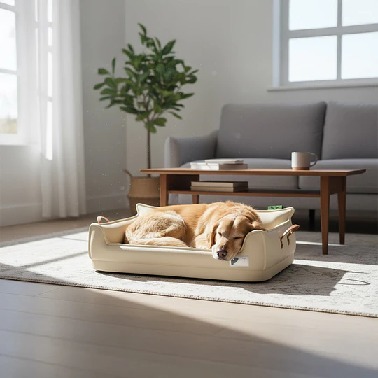 Cama Sofá de Perro PetsCool 4 Estaciones Impermeable Eco cuero Beige Talla M hasta 25 kg  