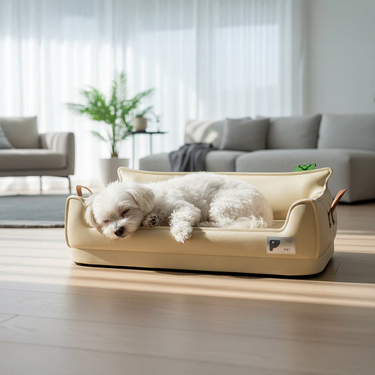 Cama Sofá de Perro PetsCool 4 Estaciones Impermeable Eco cuero Beige Talla S hasta 15 kg   