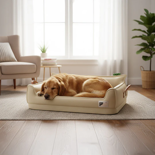 Cama Sofá de Perro PetsCool 4 Estaciones Impermeable Eco cuero Beige Talla M hasta 25 kg  