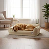 Cama Sofá de Perro PetsCool 4 Estaciones Impermeable Eco cuero Beige Talla M hasta 25 kg  