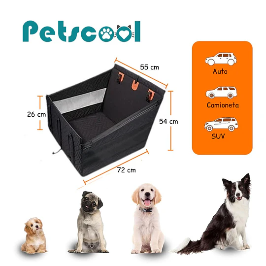 Silla de Auto para Perro PetsCool negra- S- M Impermeable 