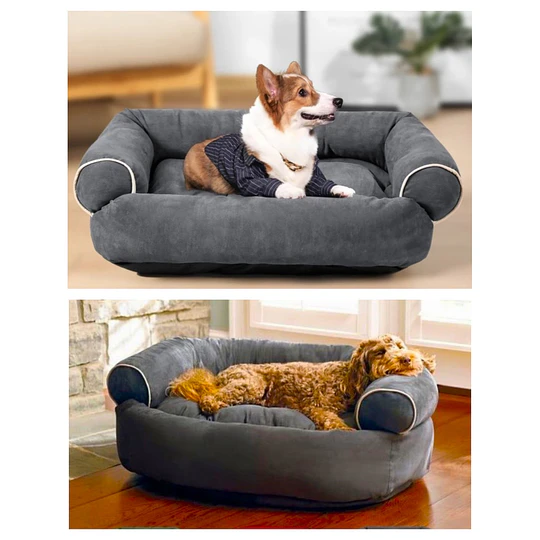 Cama Sofá para Perros Grandes y Medianos PetsCool L 105 x 65 cm Gris oscuro Lavable y Ortopédica