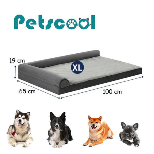 Cama Sofá Ortopédico PetsCool para Perros, viscoelástica, lavable, Gris Talla XL 
