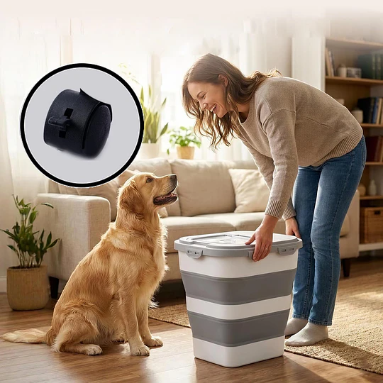 Contenedor Hermético Plegable Alimento Mascota PetsCool 22 kg Gris Ruedas